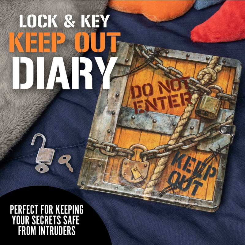 Peaceable Kingdom Keep Out 6.25"" Lock and Key  Lined Page Diary for Kids - Image 2